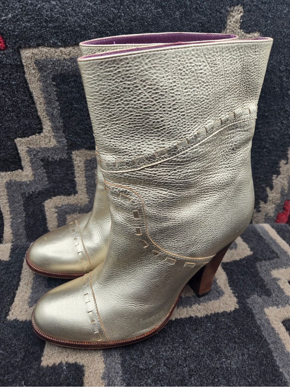 Marc Jacobs Metallic Gold Mid-Calf Leather Heeled Boots